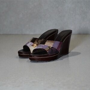 Coach Purple and Gold Wedge Sandals
